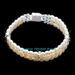 New Natural Fresh Water Pearl & Clear Rock Crystal Quartz Stone &  925 Sterling Silver Bead Fashion Design Bracelet, Love Gift, Size M